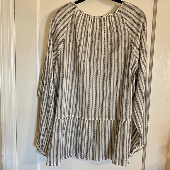 J. Jill Long Sleeve Jacquard Striped Button Front Cotton Peasant Top XL - Picture 3 of 7